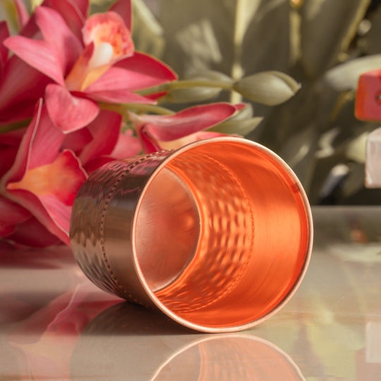 Half Hammered Lacquer Finish Copper Tumbler With 2 & 4 Sets, 9oz/275 ML