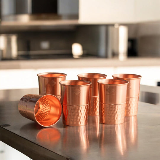 Half Hammered Lacquer Finish Copper Tumbler With 2 & 4 Sets, 9oz/275 ML