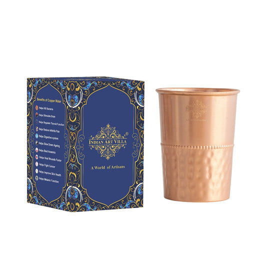 Half Hammered Lacquer Finish Copper Tumbler With 2 & 4 Sets, 9oz/275 ML