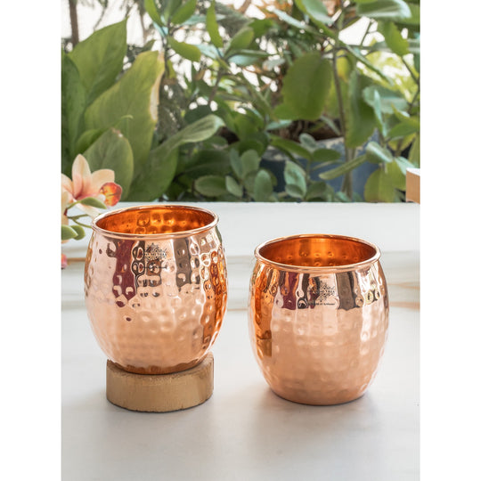 Round Hammered Copper Tumbler With 2 & 4 Sets, 19oz/550 ML