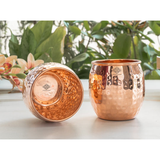 Round Hammered Copper Tumbler With 2 & 4 Sets, 19oz/550 ML