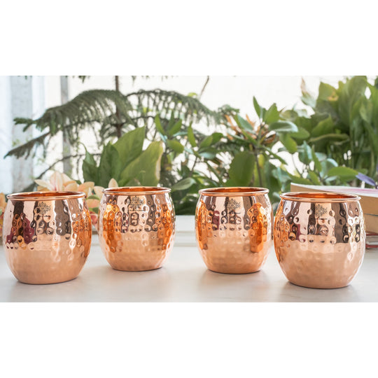 Round Hammered Copper Tumbler With 2 & 4 Sets, 19oz/550 ML