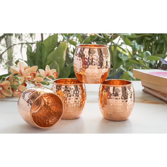 Round Hammered Copper Tumbler With 2 & 4 Sets, 19oz/550 ML