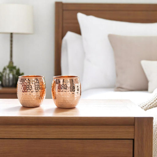 Round Hammered Copper Tumbler With 2 & 4 Sets, 19oz/550 ML