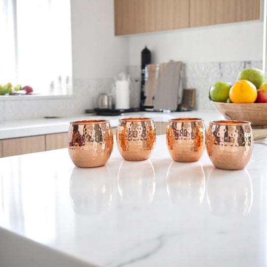 Round Hammered Copper Tumbler With 2 & 4 Sets, 19oz/550 ML