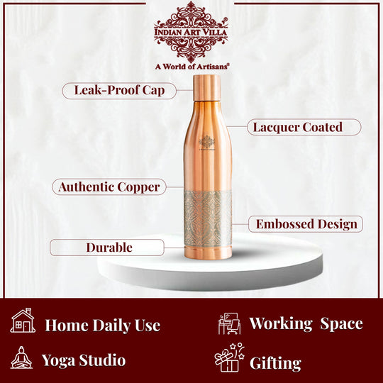 Half Embossed Lacquer-Coated Copper Bottle with Cup Lid, 28oz/800 ML
