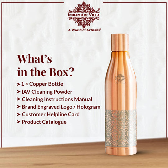 Half Embossed Lacquer-Coated Copper Bottle with Cup Lid, 28oz/800 ML