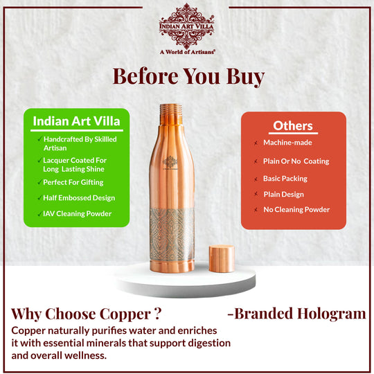 Half Embossed Lacquer-Coated Copper Bottle with Cup Lid, 28oz/800 ML