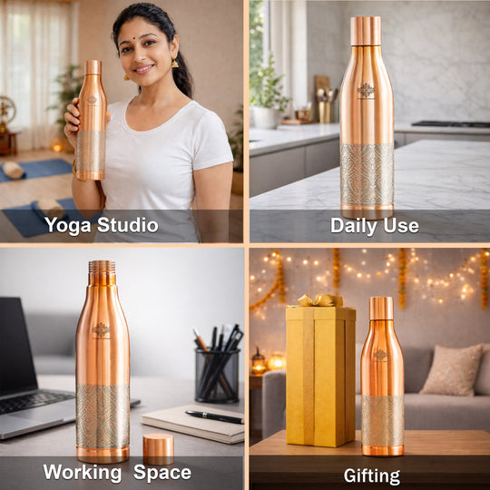 Half Embossed Lacquer-Coated Copper Bottle with Cup Lid, 28oz/800 ML