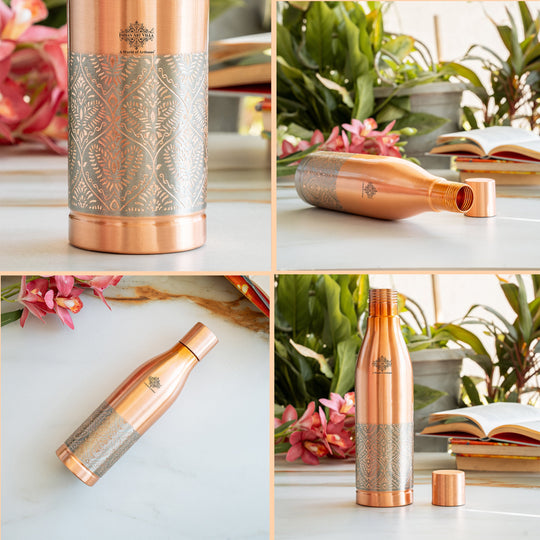 Half Embossed Lacquer-Coated Copper Bottle with Cup Lid, 28oz/800 ML