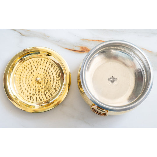 Hammered Brass Cooking Pot with Tin Lining, Handle & Lid, 114/118/219 oz