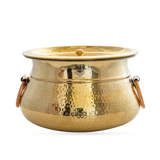 Hammered Brass Cooking Pot with Tin Lining, Handle & Lid, 114/118/219 oz