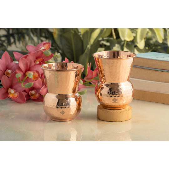 Copper Round Hammered Tumbler With 2 & 4 Sets | Indian Art Villa