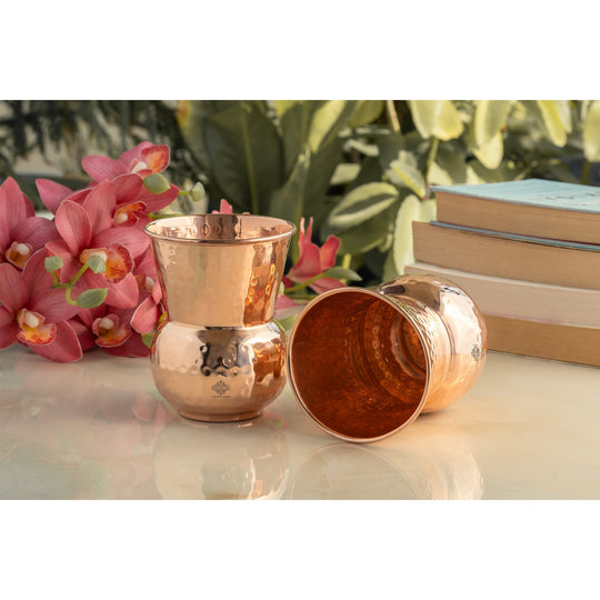 Copper Round Hammered Tumbler With 2 & 4 Sets | Indian Art Villa