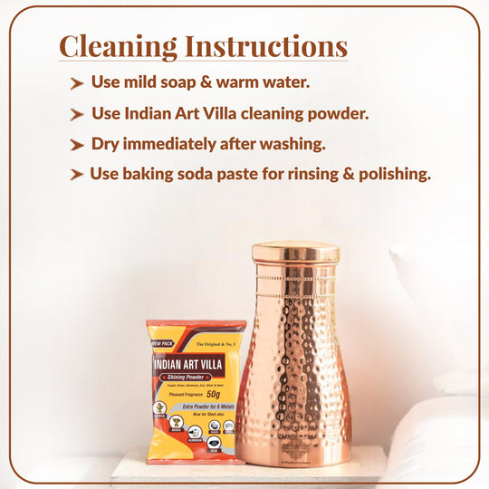 Hammered Shine Copper Bedroom Carafe with Inbuilt Tumbler, 20oz/32oz