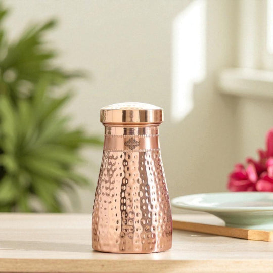 Hammered Shine Copper Bedroom Carafe with Inbuilt Tumbler, 20oz/32oz