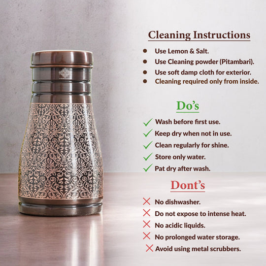 Embossed Copper Bedroom Water Carafe, 32oz/950 ML