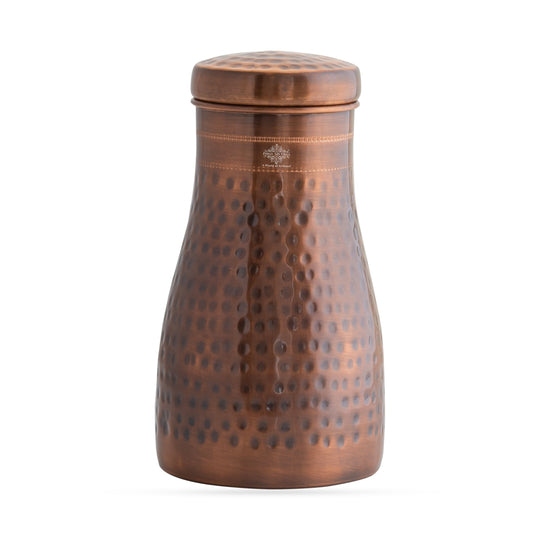 Hammered Shine Copper Bedroom Carafe with Inbuilt Tumbler, 20oz/32oz