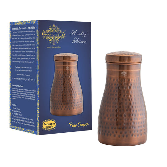 Hammered Shine Copper Bedroom Carafe with Inbuilt Tumbler, 20oz/32oz