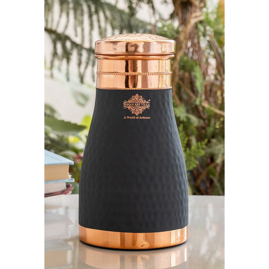 Pure Copper Hammered  Silk Finish Bedroom Bottle with Inbuilt Glass