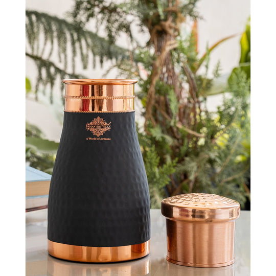 Pure Copper Hammered  Silk Finish Bedroom Bottle with Inbuilt Glass