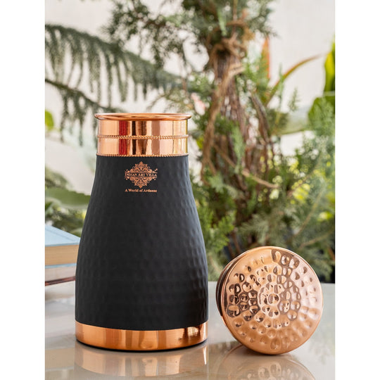 Pure Copper Hammered  Silk Finish Bedroom Bottle with Inbuilt Glass