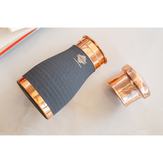 Pure Copper Hammered  Silk Finish Bedroom Bottle with Inbuilt Glass