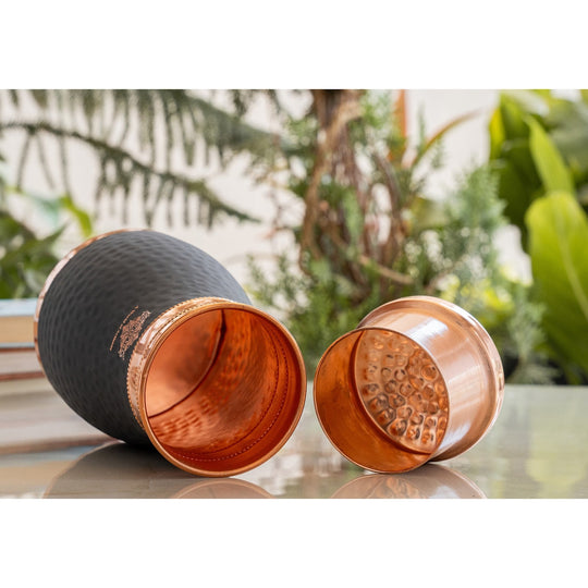 Pure Copper Hammered  Silk Finish Bedroom Bottle with Inbuilt Glass