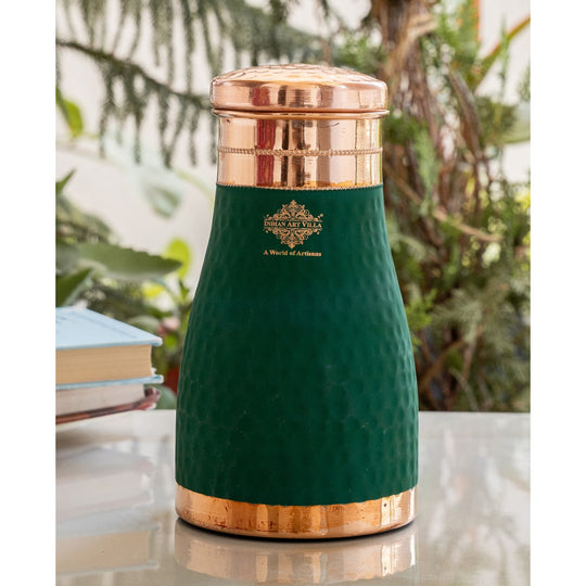 Pure Copper Hammered  Silk Finish Bedroom Bottle with Inbuilt Glass