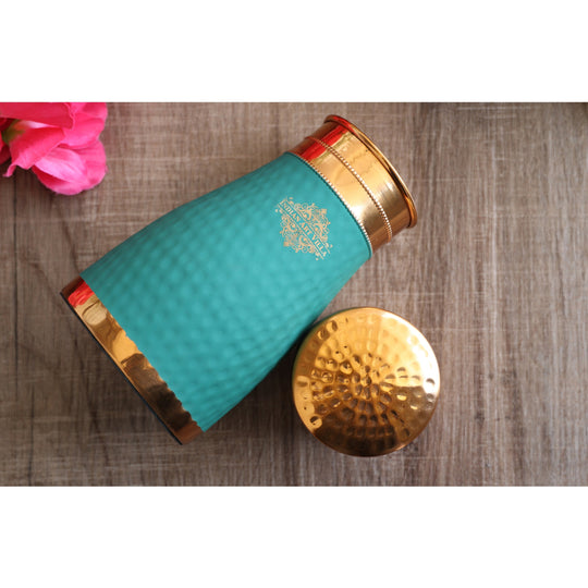Pure Copper Hammered  Silk Finish Bedroom Bottle with Inbuilt Glass