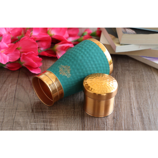 Pure Copper Hammered  Silk Finish Bedroom Bottle with Inbuilt Glass