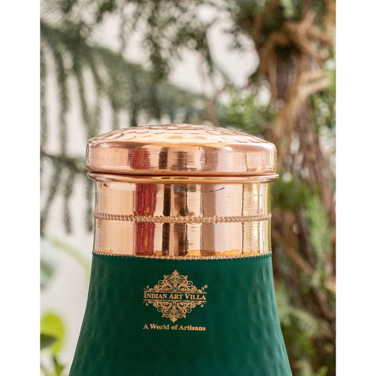 Pure Copper Hammered  Silk Finish Bedroom Bottle with Inbuilt Glass