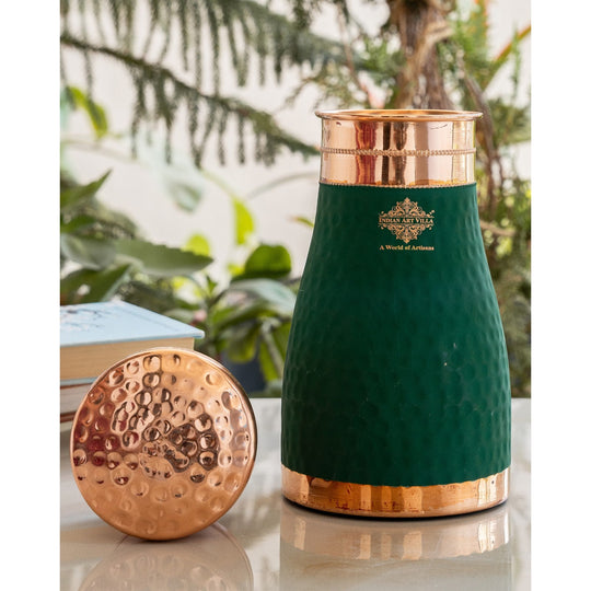 Pure Copper Hammered  Silk Finish Bedroom Bottle with Inbuilt Glass