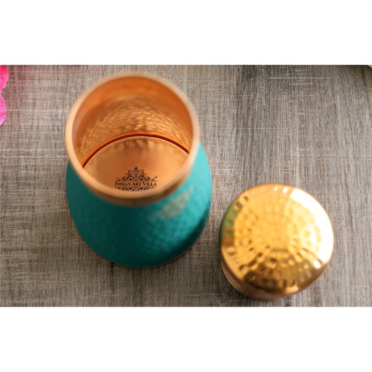 Pure Copper Hammered  Silk Finish Bedroom Bottle with Inbuilt Glass