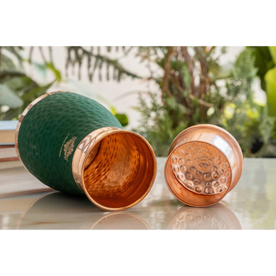 Pure Copper Hammered  Silk Finish Bedroom Bottle with Inbuilt Glass