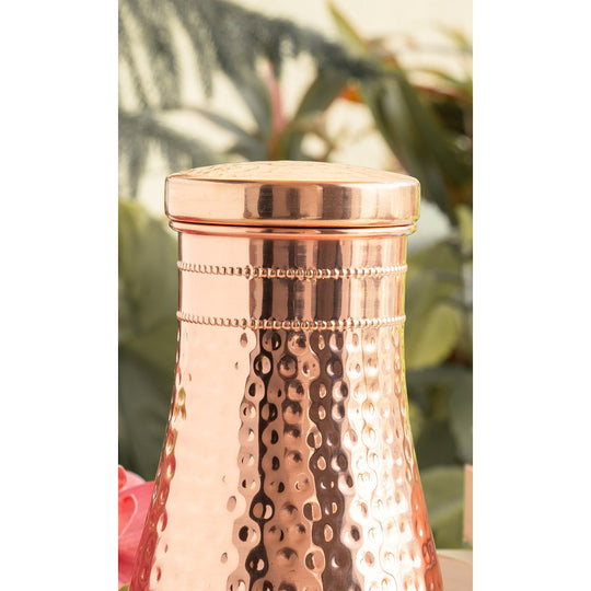 Hammered Shine Copper Bedroom Carafe with Inbuilt Tumbler, 20oz/32oz
