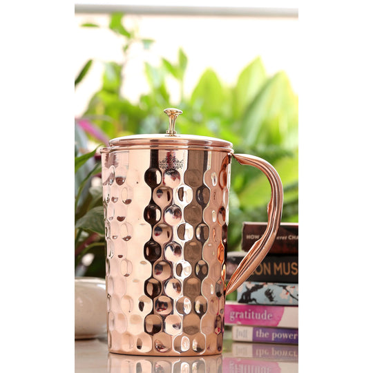 Diamond Design Copper Pitcher with Brass Knob, 51oz/67oz