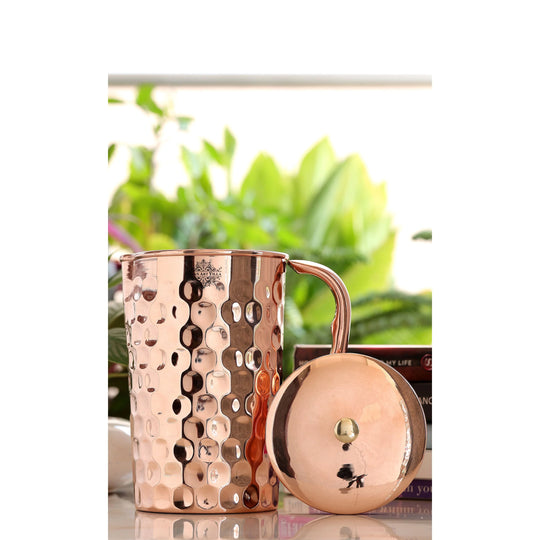 Diamond Design Copper Pitcher with Brass Knob, 51oz/67oz