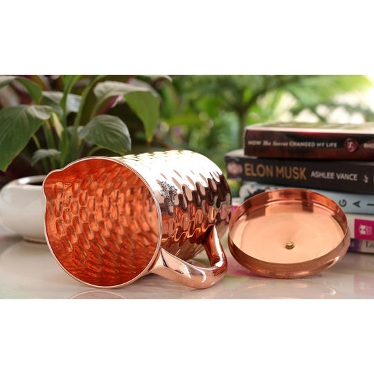 Diamond Design Copper Pitcher with Brass Knob, 51oz/67oz
