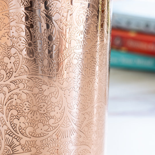 Full Embossed Copper Pitcher with Brass Knob, 51oz/67oz
