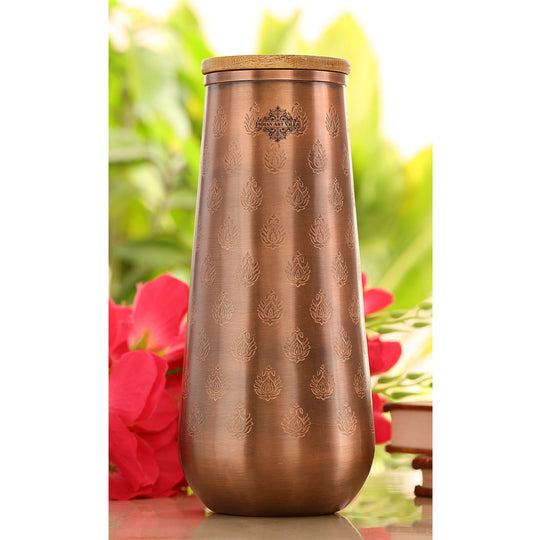 Antique Leaf Block Print Copper Bedroom Carafe, 44oz/1300 ML