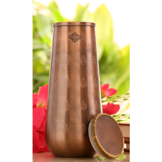 Antique Leaf Block Print Copper Bedroom Carafe, 44oz/1300 ML