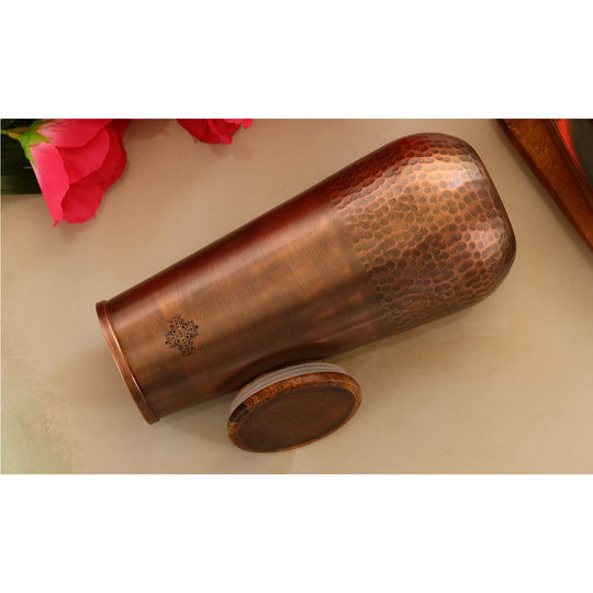Antique Leaf Block Print Copper Bedroom Carafe, 44oz/1300 ML