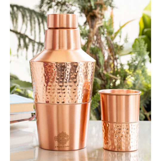 Pure Copper Matt & Hammered Jar 1250ML with Glass & Leak Proof Cap