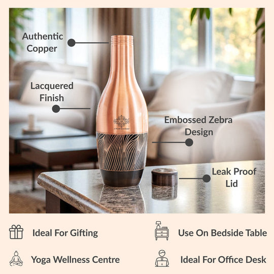 Pure Copper Zebra Embossed Designer Bedroom Bottle/Jar 39oz