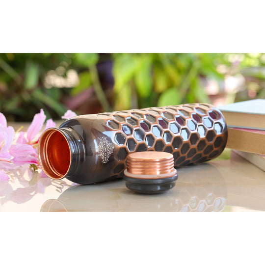 Antique Dark Honey Comb Design Copper Bottle - 34oz/1000 ML