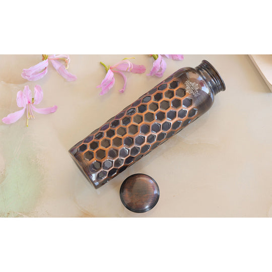 Antique Dark Honey Comb Design Copper Bottle - 34oz/1000 ML