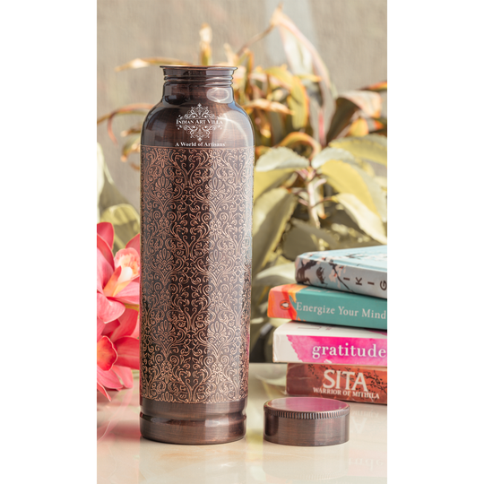 Antique Embossed Design Copper Water Bottle, 30oz/900 ML