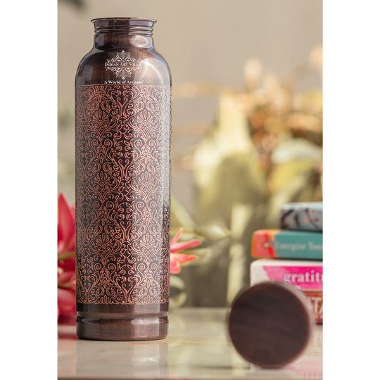 Antique Embossed Design Copper Water Bottle, 30oz/900 ML