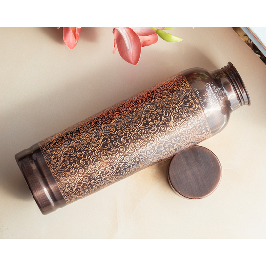 Antique Embossed Design Copper Water Bottle, 30oz/900 ML